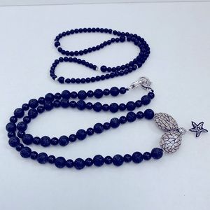 2 Pc Necklace in Black Lava Rock Necklace and Bracelet